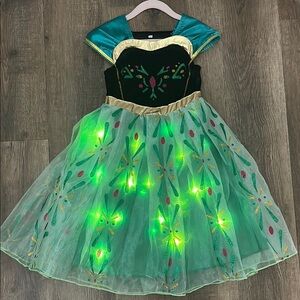 Kids Frozen Anna Green and Gold Light-Up Costume Dress
